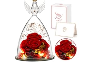 LURLIN Birthday Day Rose Gifts for Women, Preserved Flowers Rose Gift for Mom, Glass Angel Figurines with LED Light, Forever Rose for Grandma Wife Friend Teacher, Nurse, Anniversary Day Girls Gift for Her