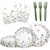 Audree 96 Pcs Wildflower Party Supplies, 24 set Disposable Paper Plates and Napkins for Party Baby Shower, Wedding, Birthday, Perfect for Guests Set Dinner and Dessert Plates, Napkins, Plastic Forks