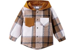 FOCICI Toddler Baby Boy Clothes Infant Plaid Long Sleeve Button Down Jacket Top Shirt Pocket Fall Winter Outfits 12 Months-5T