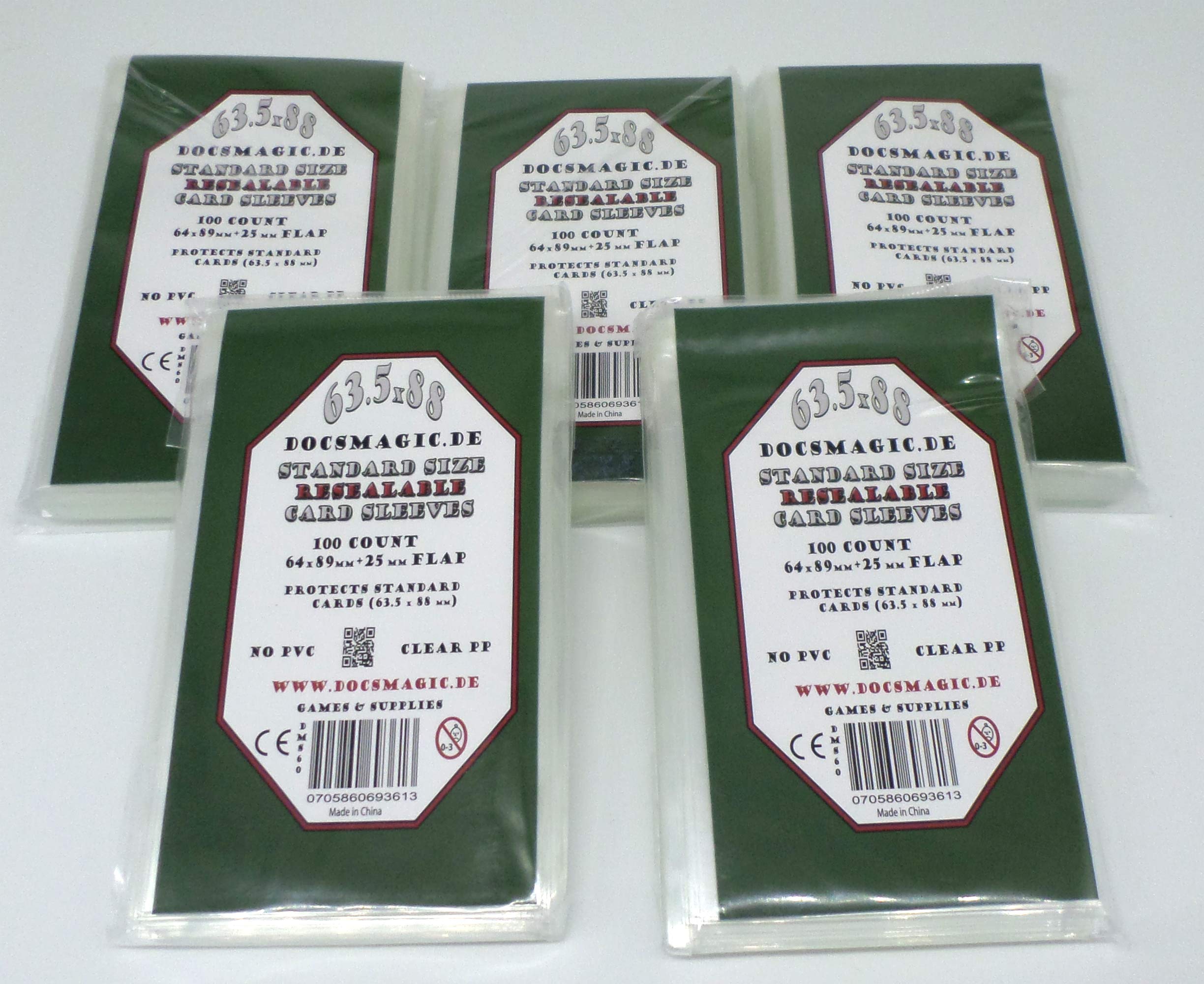 docsmagic.de 5 x 100 Resealable Card Sleeves Standard Size 64 x 89 + Flap