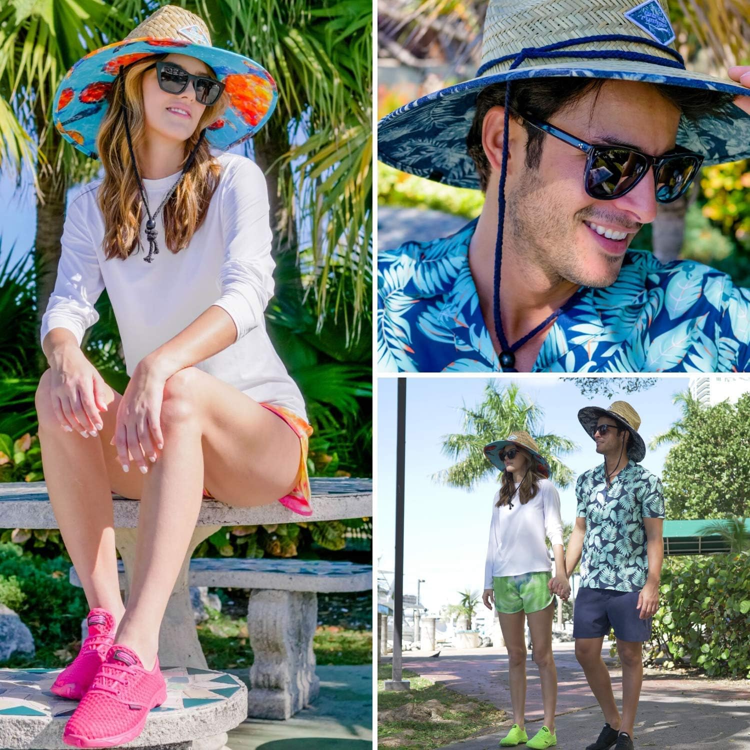 WAVERUNNER Men's Beach Straw Hat- Wide Brim Sun Hat with UPF 50+ Protection (Palm) at  Men’s Clothing store