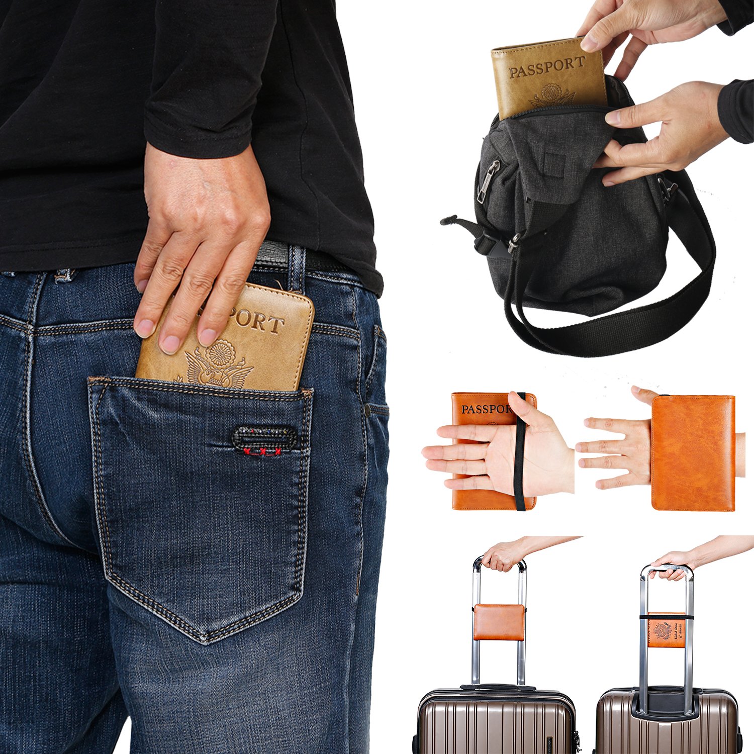 Passport Holder Cover Wallet Travel Essentials RFID Blocking Leather Card Case International Must Haves Travel Accessories for Women Men(101#Coffee Grey)