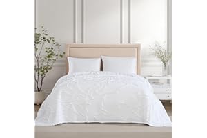 ELLE Decor Floral 100% Cotton Chenille Bedspread, Twin, White