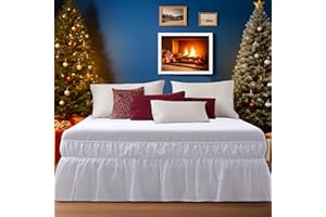 AYASW Bed Skirt Queen Size 14 inch Drop Premium Soft and Cozy 1800 Brushed Microfiber Dust Ruffle Three Fabric Sides Wrap Around BedSkirt Only White with Elastic No Top Easy On Stable