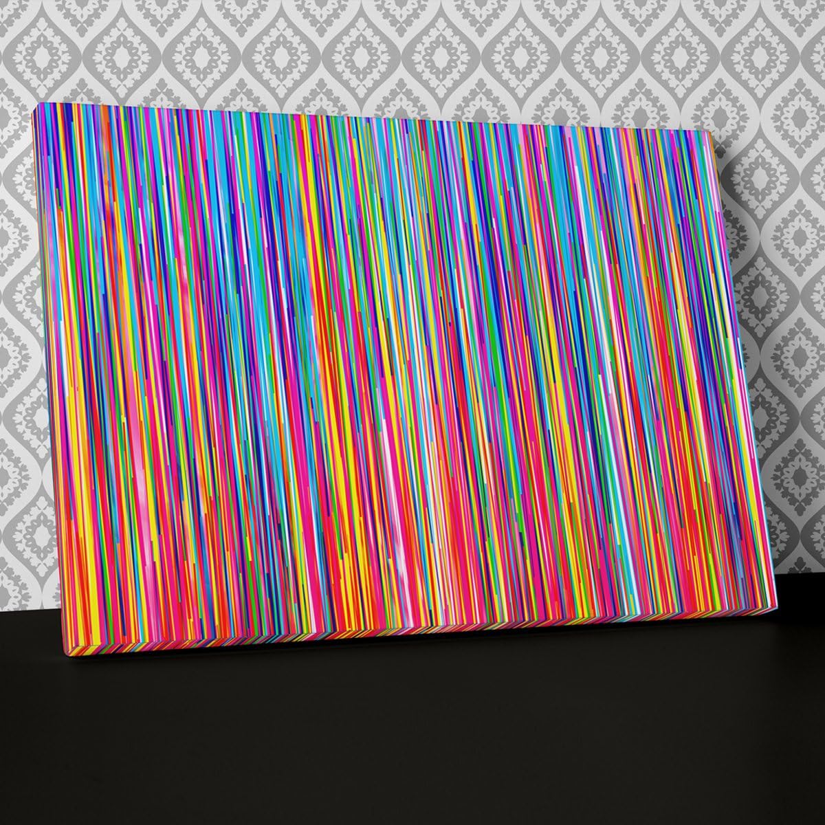 Multicoloured Abstract Stripes Canvas Wall Art, Framed Ready to Hang
