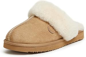Dearfoams Women's Fireside Sydney Shearling Fur Indoor/Outdoor Scuff Slipper with Wide Widths