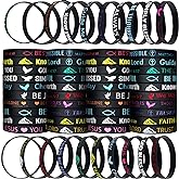 Skylety 120 Pcs Bible Verse Bracelets Bulk Christian Scripture Bracelets Motivational Rubber Wristbands Inspirational Silicone Wristbands Bible Quote Christian Gift for Women Men Kid