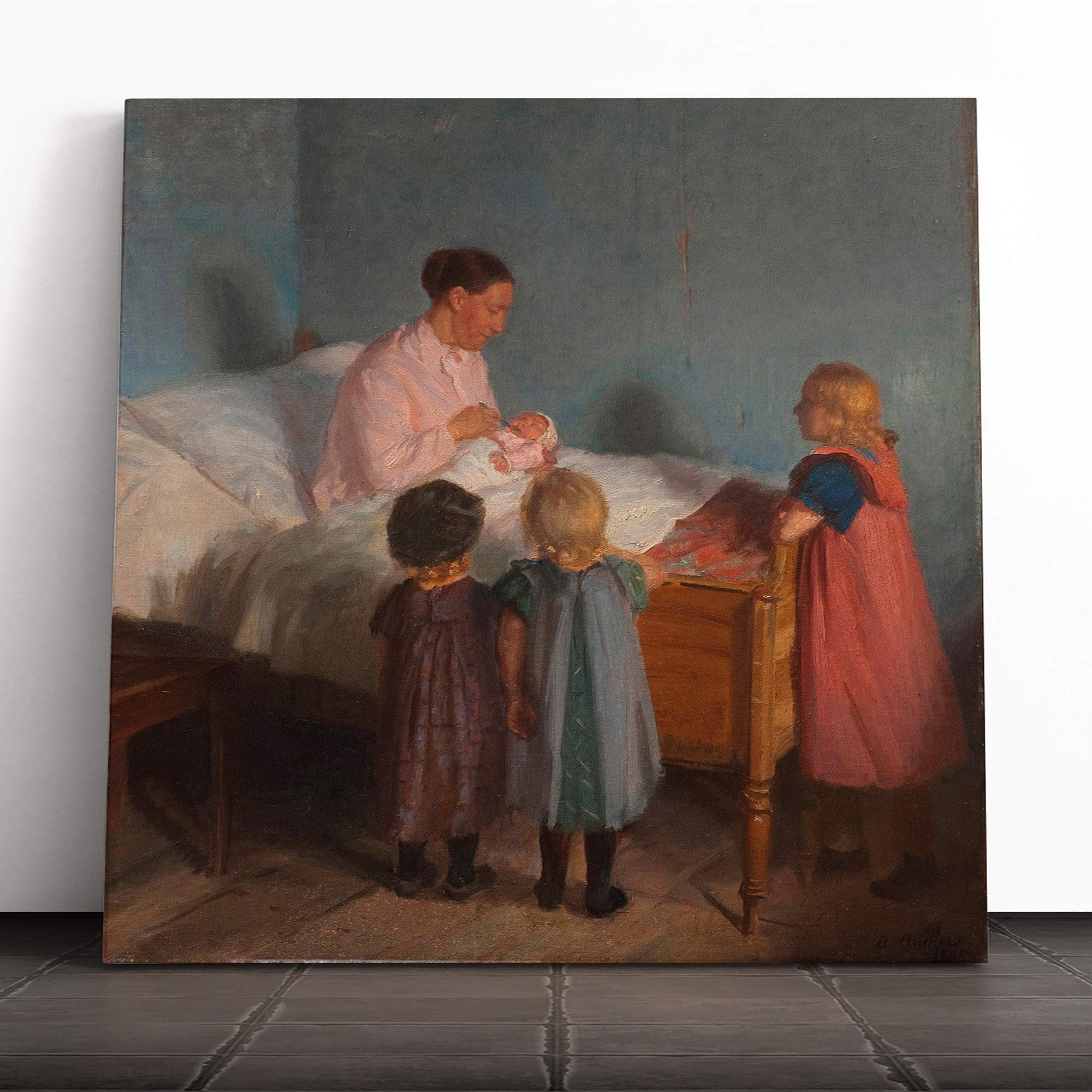 Big Box Art Canvas Print Wall Art Anna Ancher Little Brother | Mounted and Stretched Box Frame Picture | Home Decor for Kitchen, Living, Dining Room, Bedroom, Hallway, Multi-Colour, 14x14 Inch