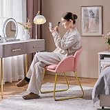 Yaheetech PU Leather Tub Chair Vanity Chair Pink with Golden Metal Legs view 2