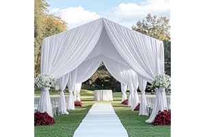 Htper 12 Panels 5x20ft White Ceiling Drapes for Wedding Parties, Wrinkle Free Thick Polyester 20 ft Long Canopy Tent Draping Ceiling Curtains Arch Drapery for Birthday Event Venue Decoration