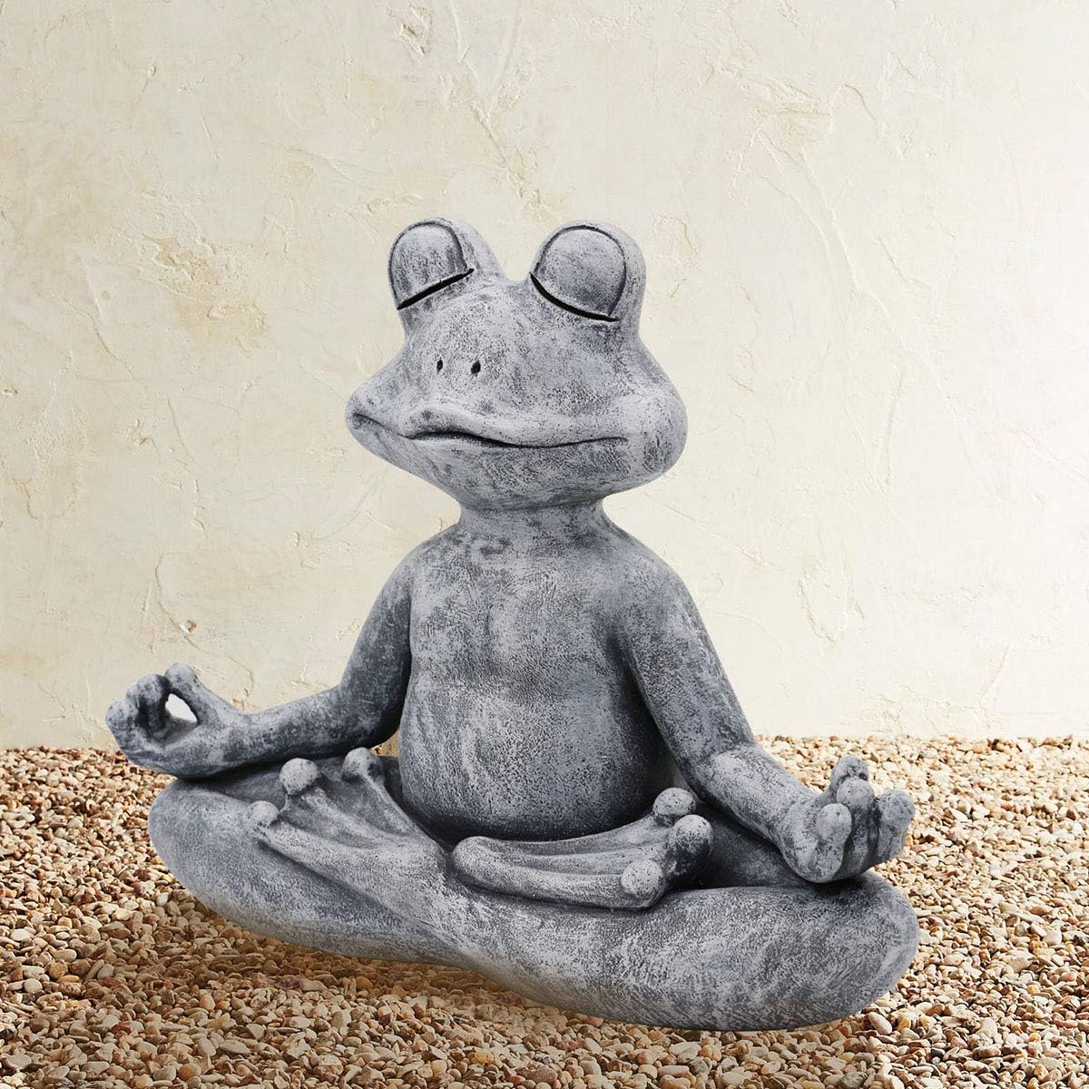 LIMEIDE Meditating Zen Yoga Frog Figurine Garden Statue - Indoor/Outdoor Garden Sculpture for Home, Patio, Yard or Lawn 12.5", Handmade Poly Resin Grey Stone Finish : Garden & Outdoor
