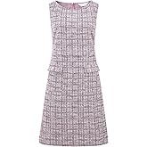 Hobemty Women's Sleeveless Tweed Dress Boat Neck Work Office Sheath Dresses