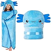 Axolotl Wearable Hooded Blanket for Adults - Super Soft Warm Cozy Plush Flannel Fleece & Sherpa Hoodie Throw Cloak Wrap - Axolotl Gifts for Women Adults and Kids