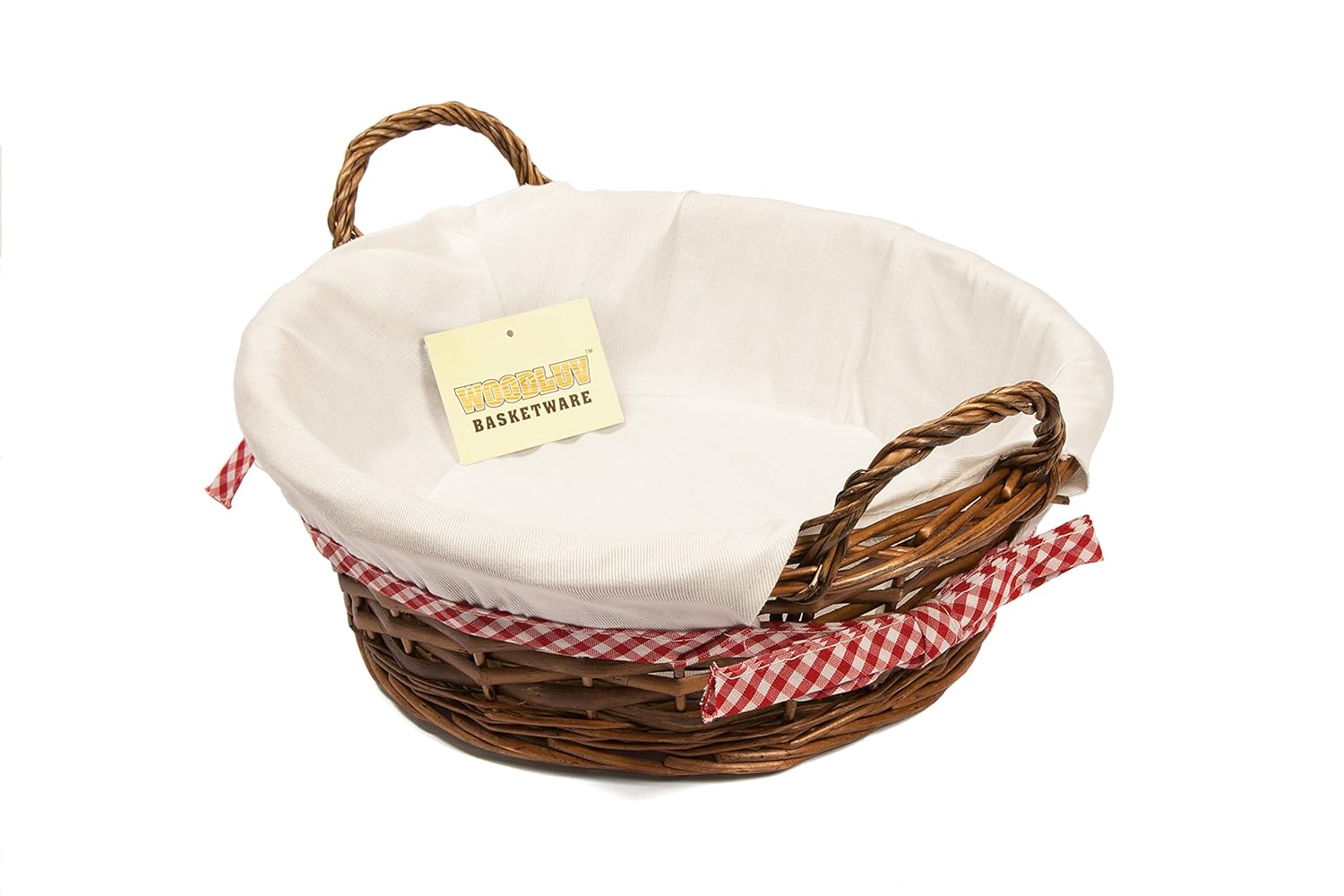 woodluv Round Wicker Bread Basket with White Lining 33x29CM, Fabric