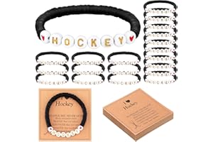 Lunmon 20 Sets Hockey Bracelets Hockey Sports Clay Beaded Bracelets with Inspirational Cards Sports Party Favors Christmas Party Gifts Christmas Stocking Stuffers