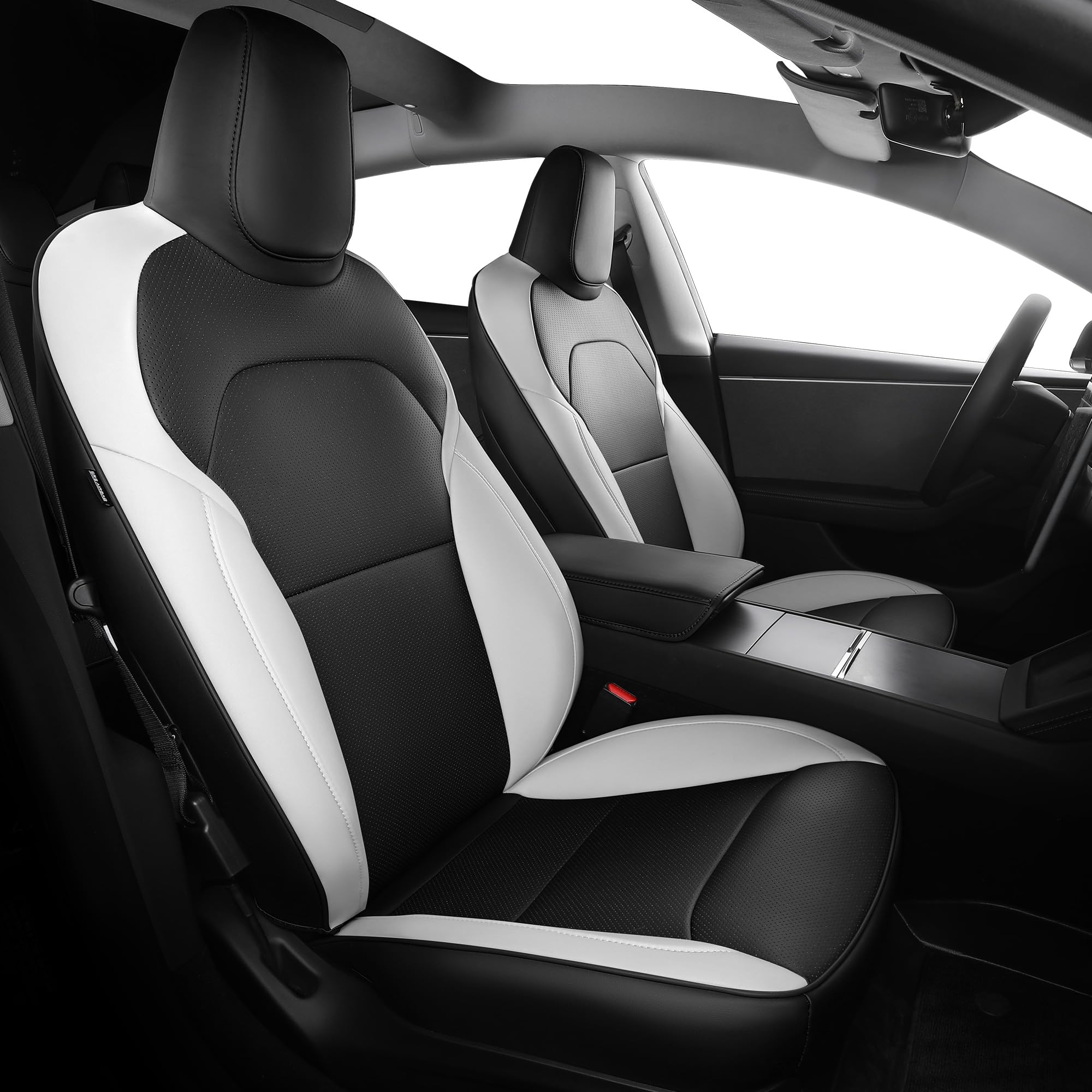 Photo 1 of FEINEPRO Customized for Tesla Model 3 Seat Cover 2024 2025 2026, 5 Seater Seat Cover Full Set Nappa Faux Leather Replacement Accessories Black White