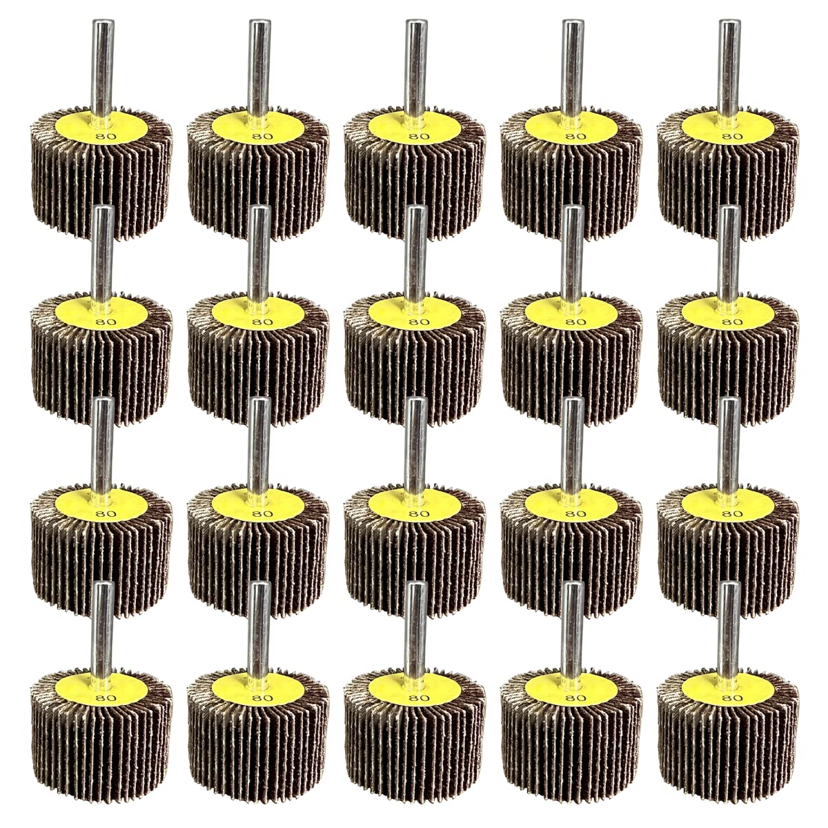 FEIHU 20 Pcs 40 X 25 X 6 mm Flap Wheel 80 Grit. For Removing Rust, Deburring, Grinding Polishing Flat.Disc Abrasive Sanding Pads for Drills 6mm Shank