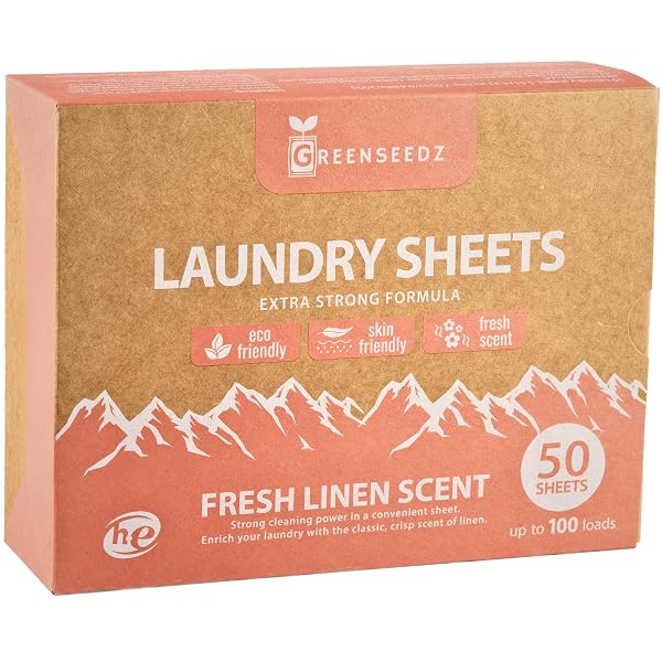 GREENSEEDZ ECO FRIENDLY LAUNDRY DETERGENT SHEETS, UP TO 100 LOADS, POWERFUL STAIN AND ODOR REMOVAL, FRESH SCENT, SKIN FRIENDLY, EASY FOR TRAVEL, HAND WASHING SAFE, BIODEGRADABLE LAUNDRY SHEETS, HE
