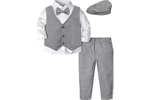 MOMBEBE COSLAND Baby Boys Formal Suit Gentleman Tuxedo 5 Pcs Outfits with Hat