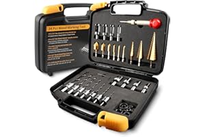 ZORUNNA 34 Pcs Woodworking Chamfer Drilling Tools Including 6 Countersink Drill Bit Set, 7 Counter Sink Bit, 8 Plug Cutters for Woodworking, 3 Step Drill Bit and 8 Drill Stop Collar Set.