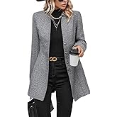 ebossy Women's Casual Business Herringbone Wool Blend Blazer Jacket Notched Collar Button Down Slim Long Sleeve Dress Coat