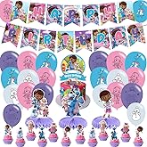 Doc McStuffins Party Decorations - Birthday Supplies with Banner, Cake Topper, 12 Cupcake Toppers, 20 Balloons, 3 Doc Girl Honeycomb Centerpieces