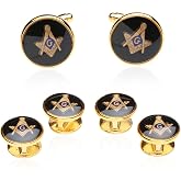 Cuff-Daddy Mens Freemason Masonic Cufflinks Studs (Studs Won't Spin) Tuxedo Formal Set with Presentation Gift Box Business Attire Cufflinks Shirt Accessories Storage Travel Box Special Occasions