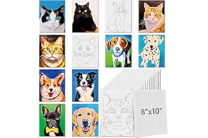 Tinlade 12 Pcs 7.9 x 9.8 Inch Pre Drawn Canvases for Painting Pre Stretched Canvas DIY Coloring Outline Painting Boards for Beginners Adults (Cats and Dogs)
