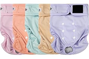 Tuiskusa Reusable Washable Dog Diapers Female, Highly Absorbent Doggie Diapers, Size Adjustable Puppy Diapers for Dog Period Panties(5 Pack)