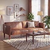 Garvee 75" Faux Leather Sofa Bed, Three Adjustable Angles, Brown | Modern Double Sofa Bed,Two Side Pockets,Leather Surface,Suitable for Small Living Rooms and Bedrooms