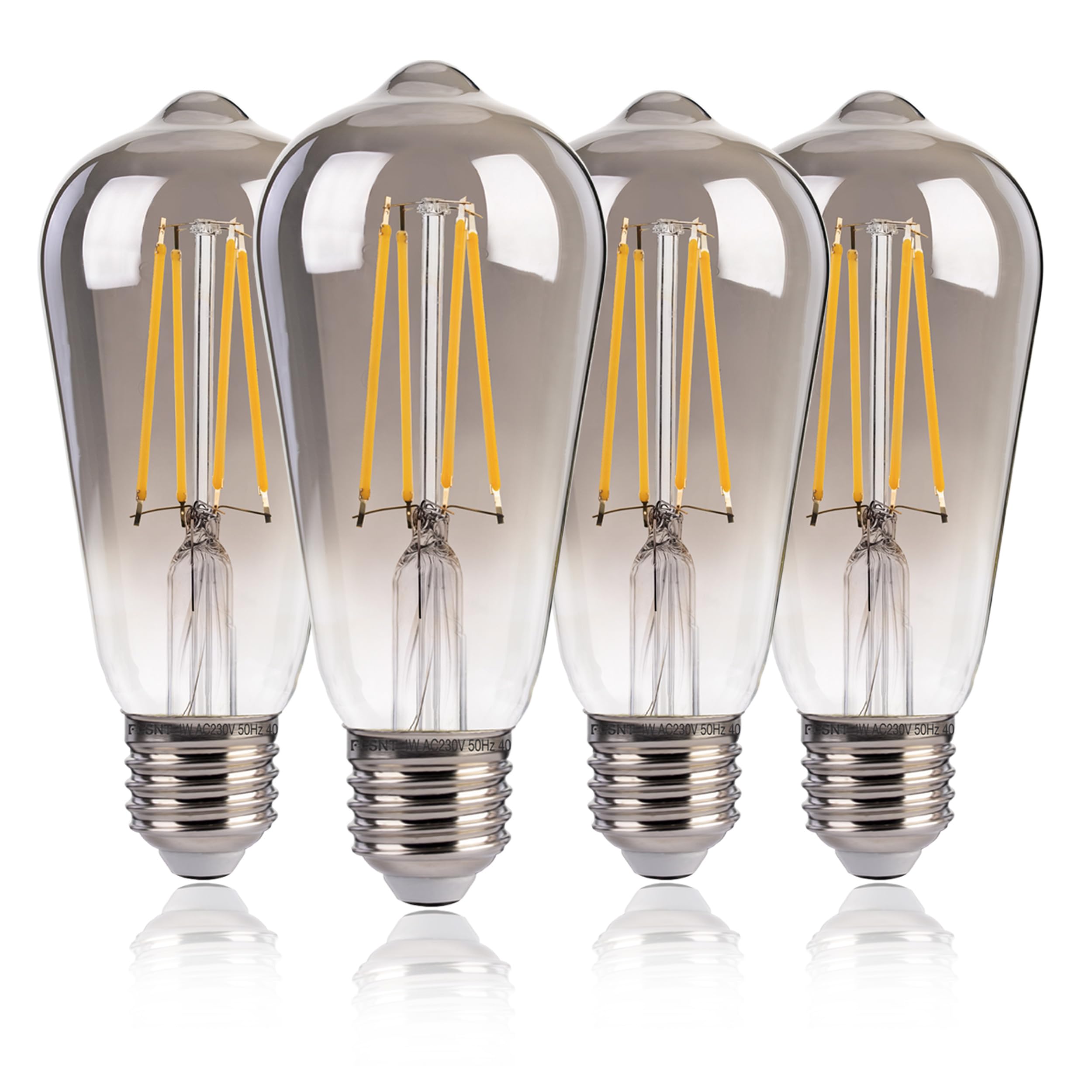 FLSNT LED Edison Retro Filament Bulbs, 4W (25W Equivalent), Decorative Vintage Light Bulbs, 1800K Warm White, Non-Dimmable, Pack of 4