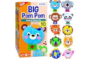 EZCRA Easy Pom Pom Animals Crafts for Kids 4-6 Years Old - Crafts for Toddlers - Make 10 Big Plush Animals - DIY for Girls and Boys
