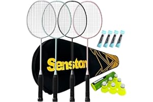 Senston Professional Badminton Rackets Set of 4 - Carbon Fiber, 6 Shuttlecocks, 4 Grips & Bag for Backyard Games | 90g Lightweight