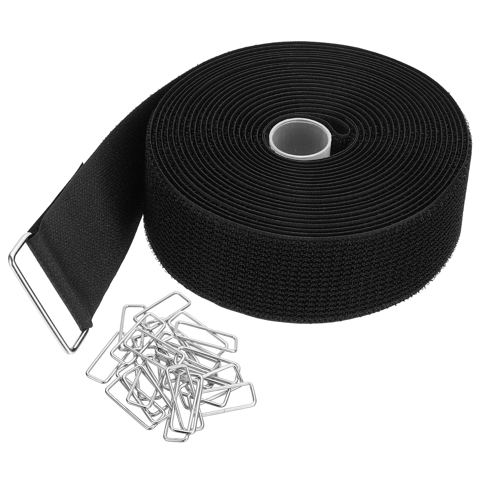 PATIKIL Hook and Loop Straps 2 in x 16 Ft with 25pcs Metal Buckle, Adjustable Cinch Straps Fastening Cable Straps for Bundling Storage Organization, Black