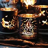 SHMILMH Halloween Glass Candle Holders Set of 4, Votive Tealight Holder Candle Jar for Making Candle, Halloween Office Kitchen Mantel Table Centerpiece Decoration