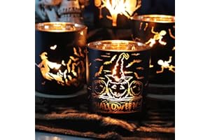 SHMILMH Halloween Glass Candle Holders Set of 4, Votive Tealight Holder Candle Jar for Making Candle, Halloween Office Kitchen Mantel Table Centerpiece Decoration