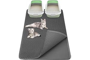 Large Cat Litter Mat 90 × 60 cm, Double Layer Honeycomb Waterproof EVA Litter Box Mat, Easy to Clean Cat Scatter Control Mat,