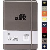 SETTINI Dotted Journal, Ideal for Bullet Journaling - A5 Vegan Leather Notebook, 192 Archival-Quality Pages, QuillEase Bleed-Free Paper, Inner Pocket & Bookmark - Elephant Gifts, Grey Elephants