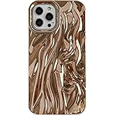 Caseative for iPhone 12 Pro Case,Pleated Water Ripple Chrome Wave Pattern Soft Phone Case (Gold)