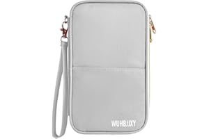WUHBJJXY Multifunctional, Practical, RFID Family Passport Holder, Travel Wallet (gray), Travel document Organizer, Passport Bag, Three-layer Design, Multiple Pockets，Big Storage