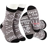 MBMSO Garage Mechanic Gift 2 Pairs What Happens in the Garage Stays in the Garage Socks Auto Mechanic Socks Maintenance Gift