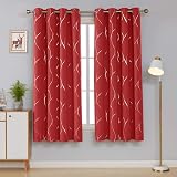 Deconovo Eyelet Curtains Blackout 66x72 Red 2 Panels Thermal Insulated view 2
