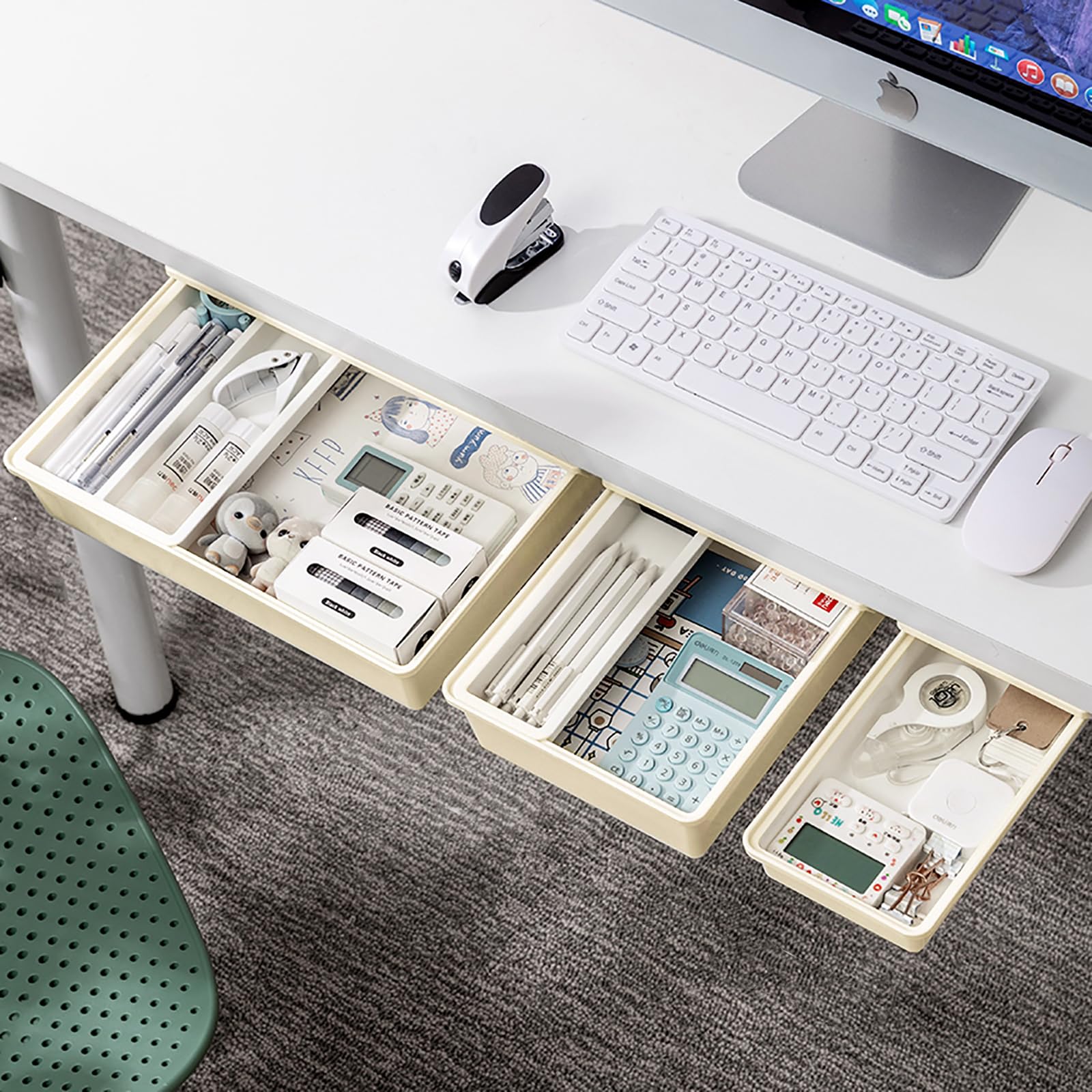 Photo 1 of Cedilis 3 Pack Under Desk Drawer, Self-Adhesive Desk Organizer Drawers, Hidden Drawers Pencil Tray, Add a Drawer Under Table Easily, Attachable Desktop Organizer for Office School Home, Beige