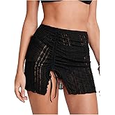SweatyRocks Women's Sheer Lace Ruched Swimsuit Drawstring Elastic Waist Beach Bikini Cover Up Mini Skirt