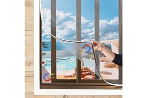 JOOFAN Adjustable DIY Magnetic Window Screen Max Size Fits Any Size Smaller with White Frame Fire-Retarded Mesh Card Slot (57''X 37'’)