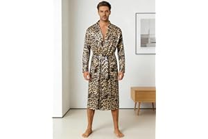 Long Sleeve Mens Robe, Shawl Collar Lounge Robe Belted Bathrobe with Pockets, Knee Length House Nightgown for Bedroom