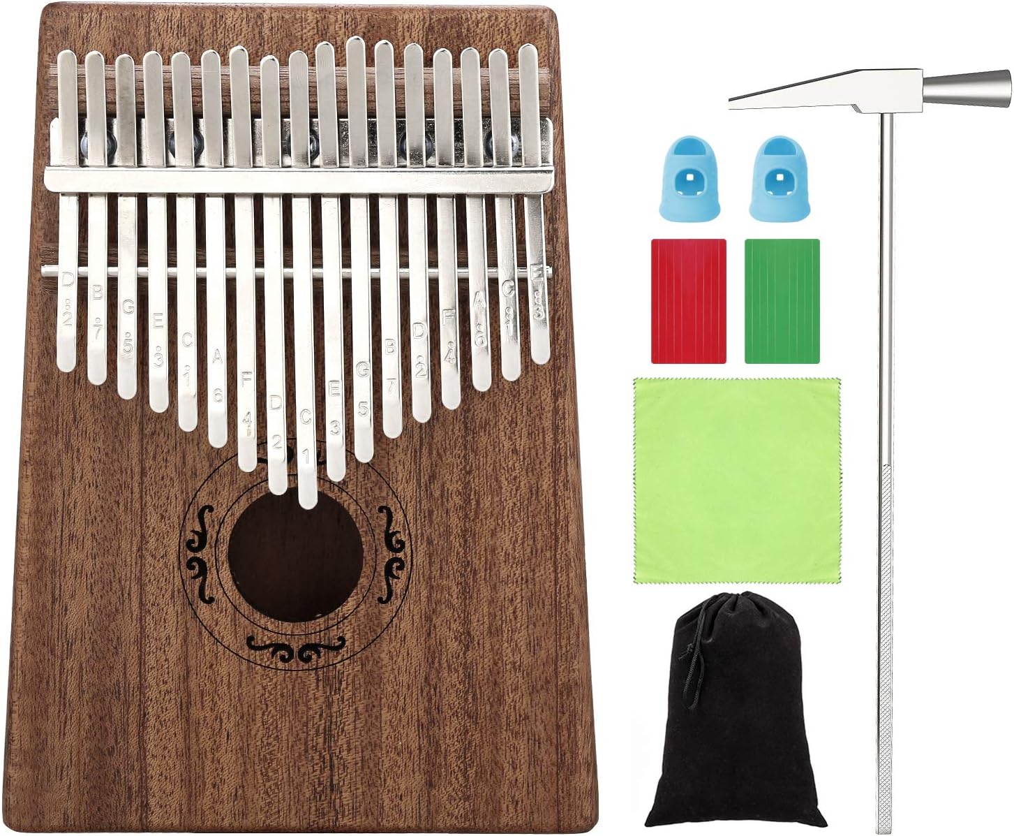 Kalimba 17 Keys Thumb Piano - Mahogany Tone Wood EQ Kalimba Electric Finger Thumb Piano African Instrument with Instruction Tune Hammer Musical Sticker - Perfect Christmas Gift