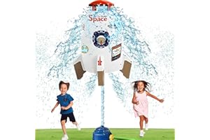 ROHSCE Water Rocket Sprinkler for Kids, Outdoor Sprinkler Rocket Launcher Toy for Backyard, Summer Water Toys for Kids Ages 3-12, Fun Water Powered Rocket Toy (White-5)