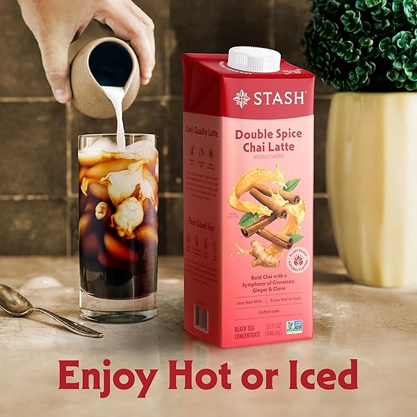 STASH DOUBLE SPICE CHAI LATTE – DAIRY FREE PLANT BASED TEA CONCENTRATE – CAFFEINATED – 32 FL OZ, 5 SERVINGS