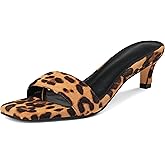 Uacllcau Women's Heeled Sandals Square Open Toe Kitten Heels for Women Comfort Slip on Short Low Heel Mules Pumps Casual Dress Shoes for Summer